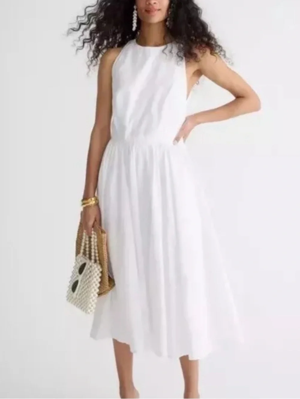 J. Crew White Sleeveless Midi Dress